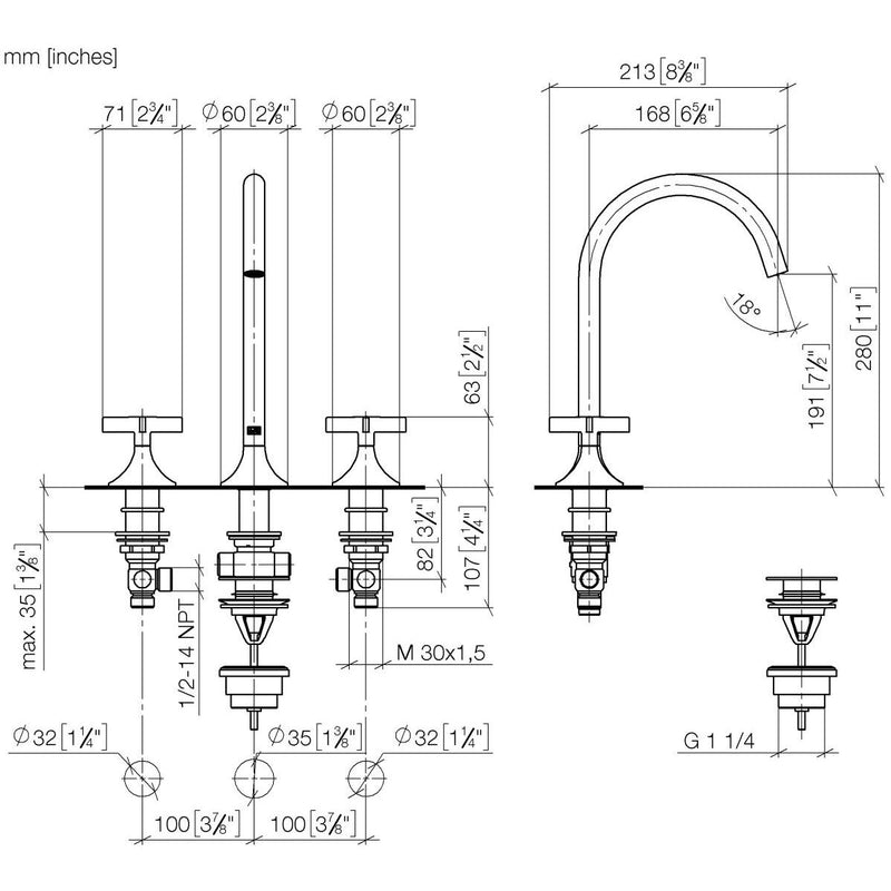 Dornbracht - WT-3-Lochbatt. m. Ablaufgarn. VAIA 20713809 platin