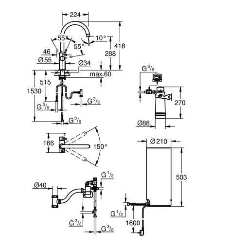 Grohe - Armatur und Boiler RED Duo 30079 L-Size C-Auslauf chrom