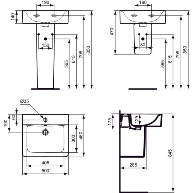 Ideal Standard - Waschtisch CONNECT 500x460mm E7138 weiß 1 HL
