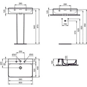 Ideal Standard - Waschtisch CONCA, 3 Hl., m.Ül., 600x450x165mm, Weiß mit IdealPlus