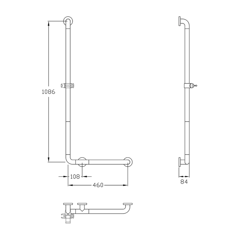 Normbau - Nylon 300 Winkelgriff 0300652 a=460x1086 m.Brausehalter Weiß