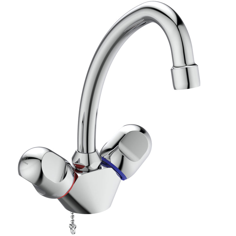 Ideal Standard - 2-Griff Waschtischarmatur ALPHA B2037A 155mm m. versenkb. Kette chrom
