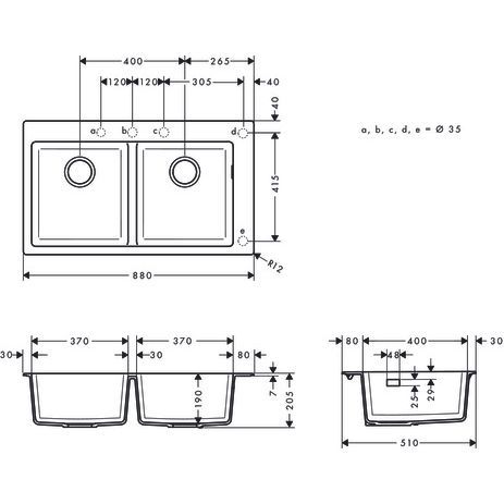 Hansgrohe - Einbauspüle 370x370 S510-F770 GS