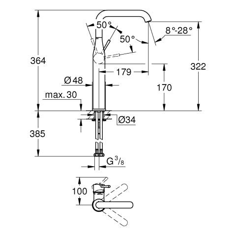 Grohe - EH-WT-Batterie ESSENCE 24170_1 für freist. Waschschüsseln hard graphite