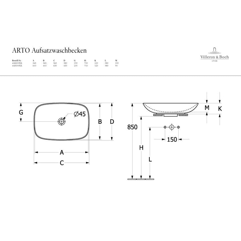 VILLEROY & BOCH - Aufsatzwaschbecken eckig 560x380mm o.Hahnl/Überlauf CeramicPlus Pure Black