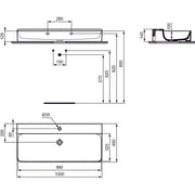 Ideal Standard - Waschtisch CONCA, 1 Hl., o.Ül., 1000x450x145mm, geschliffen, Weiß m.IP