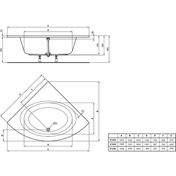 Ideal Standard - Eck-Badewanne CONNECT AIR, 1200x1200x465mm, Weiß