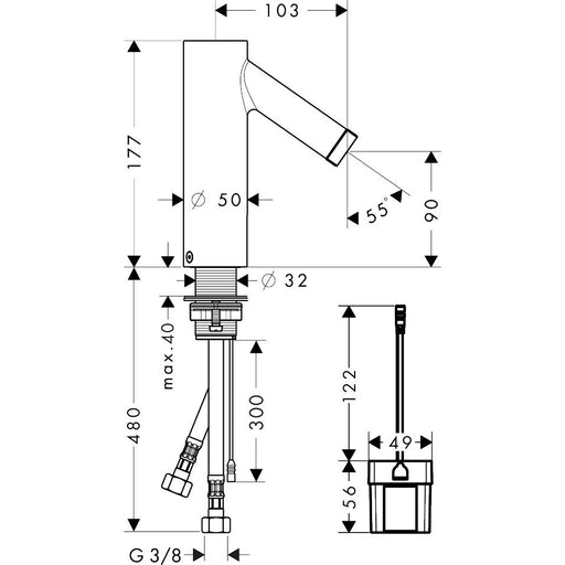 Hansgrohe - Elektronik WT-Mischer AXOR STARCK 10101000 chrom Batterie 6V