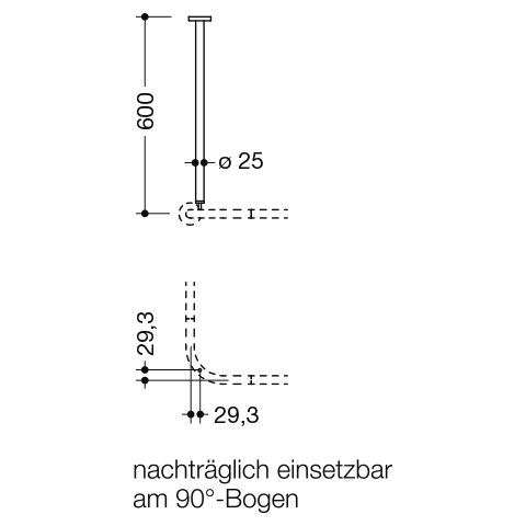 HEWI Heinrich Wilke - Deckenabhängung, d:25 A=600mm, Chrom