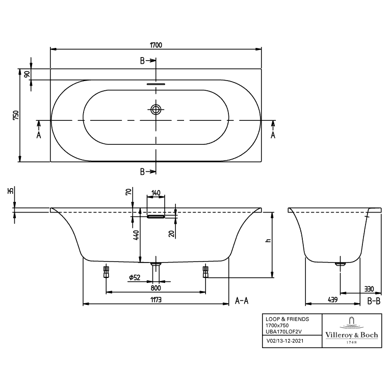 VILLEROY & BOCH - Badewanne Loop&Friends 1700x750x470mm