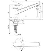 Ideal Standard - Küchenarmatur CERAPLAN Ausld.219mm Niederdruck Chrom