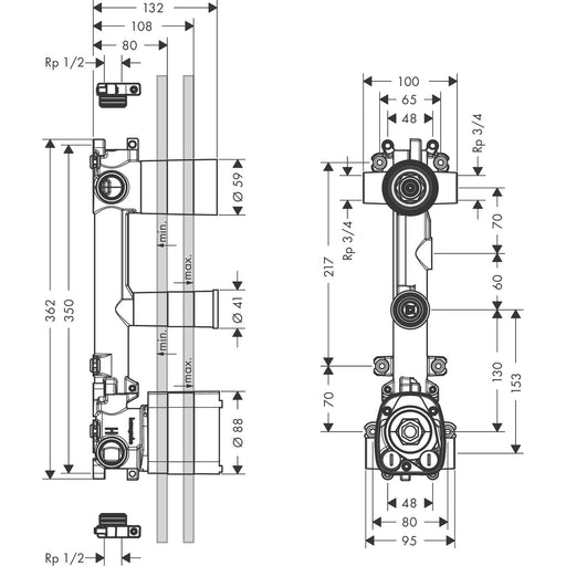 Hansgrohe - Thermostatmodul Unterputz AXOR Citterio E Grundset 2 Verbraucher