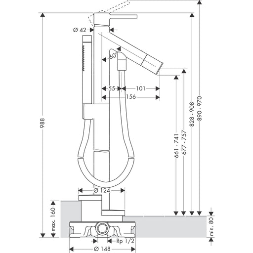 Hansgrohe - Fertigset Wannen EHM UP AXOR STARCK 10456000 chrom bodenstehend