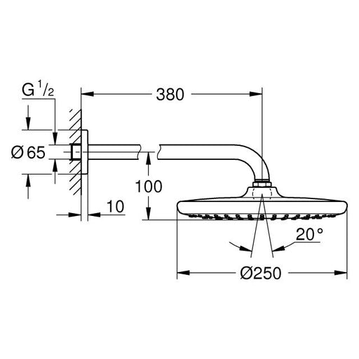 Grohe - Kopfbrausenset TEMPESTA 250 26668 Brausearm 380mm chrom