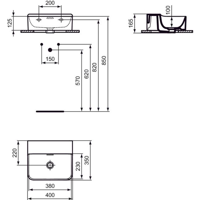 Ideal Standard - Handwaschbecken CONCA, o.Hl., m.Ül., 400x350x165mm, Weiß mit IdealPlus