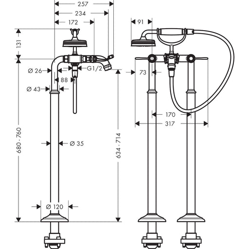 Hansgrohe - Zweigriff Wannenarmatur AXOR Montreux Fertigset Hebelgriff chrom Bodenmontage