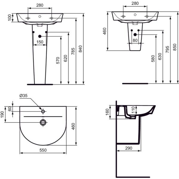 Ideal Standard - Waschtisch CONNECT AIR ARC, 1 Hl., m.Ül., 550x460x160mm, Weiß mit IP