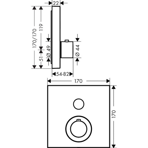 Hansgrohe - Thermostat UP AXOR Showerselect Fertigset 1 Verbraucher quadratisch chr