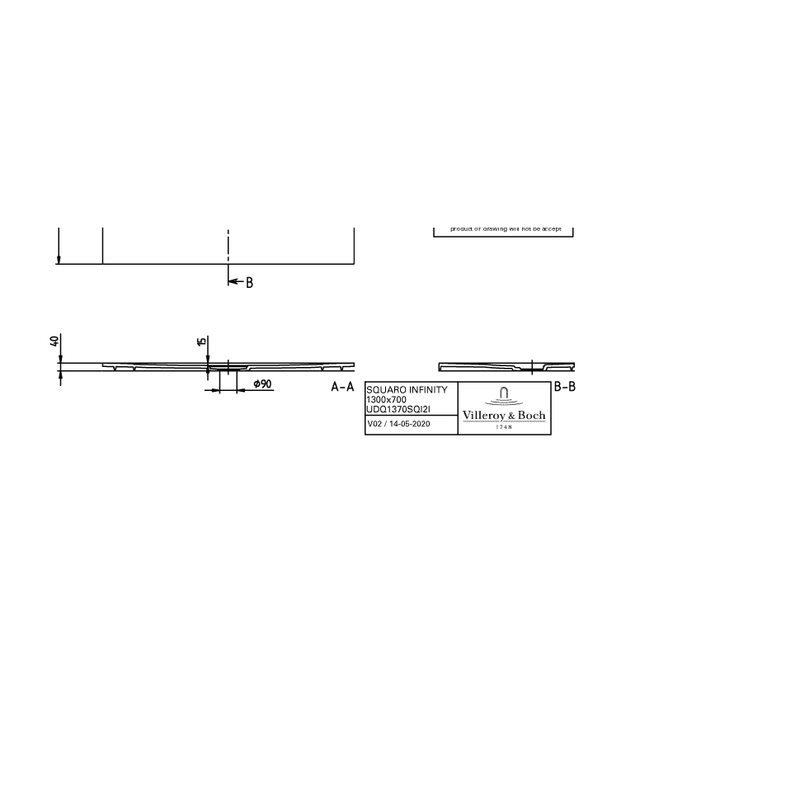 VILLEROY & BOCH - Duschwanne Squaro Infinity 1300x700x40mm re-eckig Anthracite