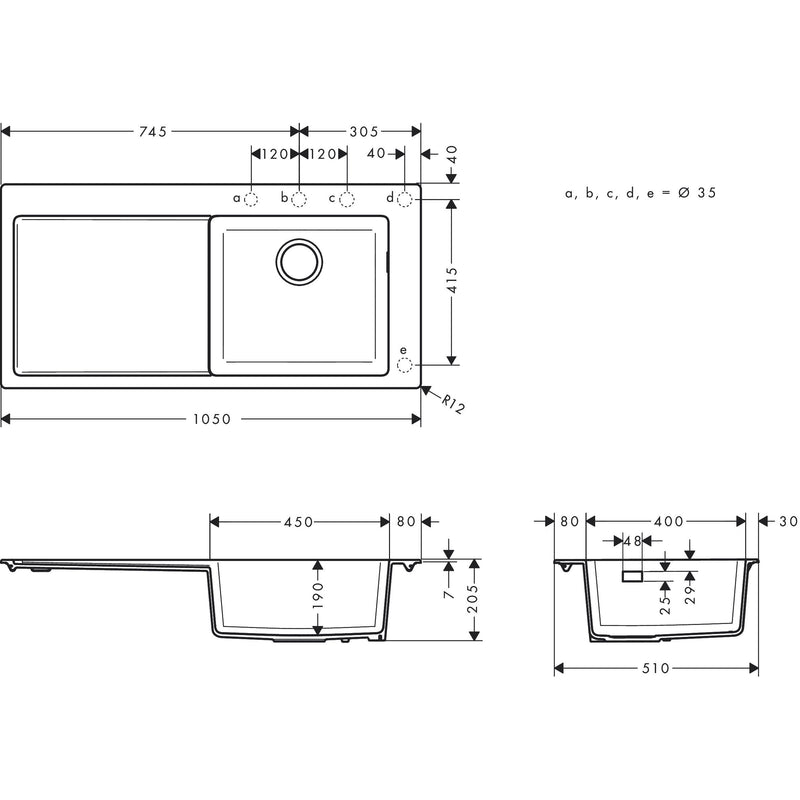 Hansgrohe - Einbauspüle 450 mit Abtropffläche S514-F450 GS