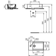 Ideal Standard - Handwaschbecken EXTRA, 1 Hl., m.Ül., Ablg.li.,450x250x150mm,geschli.,Weiß IP
