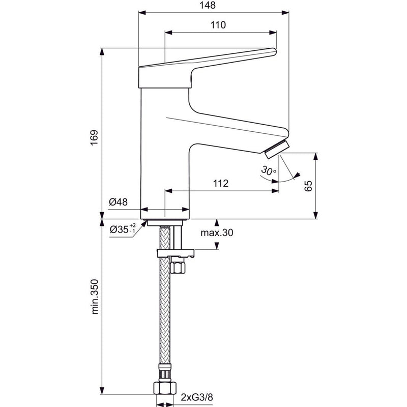 Ideal Standard - Waschtischarmatur CERAPLUS 2 ohne Ablaufgarn., Ausld. 112mm, Chrom