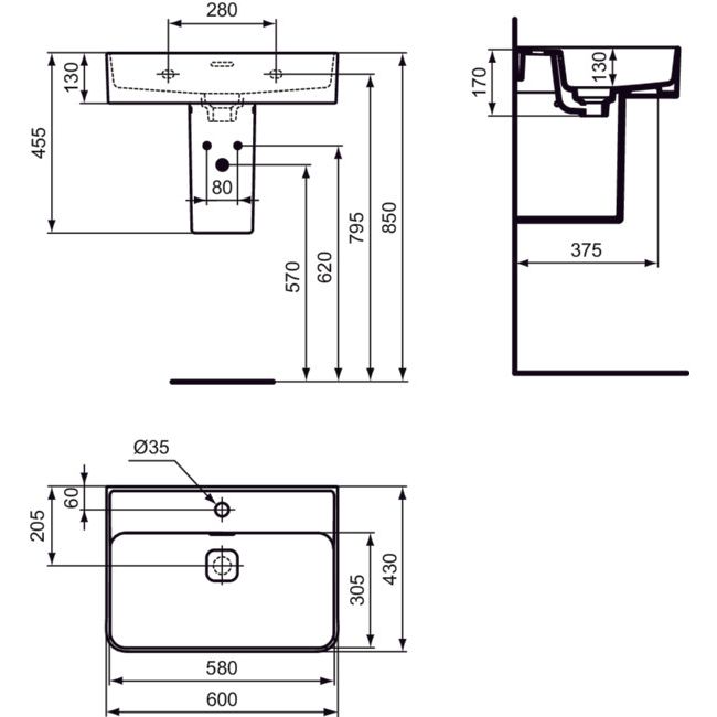 Ideal Standard - Waschtisch STRADA II, 1 Hl., m.Ül., 600x430x170mm, Weiß m.IP
