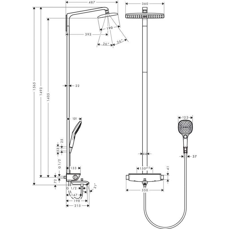 Hansgrohe - Showerpipe RAINDANCE Select E Air 1jet Kopfbrause 360mm 271134 weiß chrom