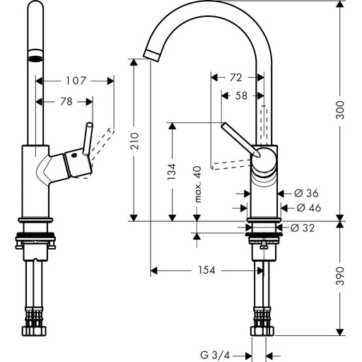 Hansgrohe - Waschtisch EHM TALIS 210 32082000 chrom m.Schwenkauslauf