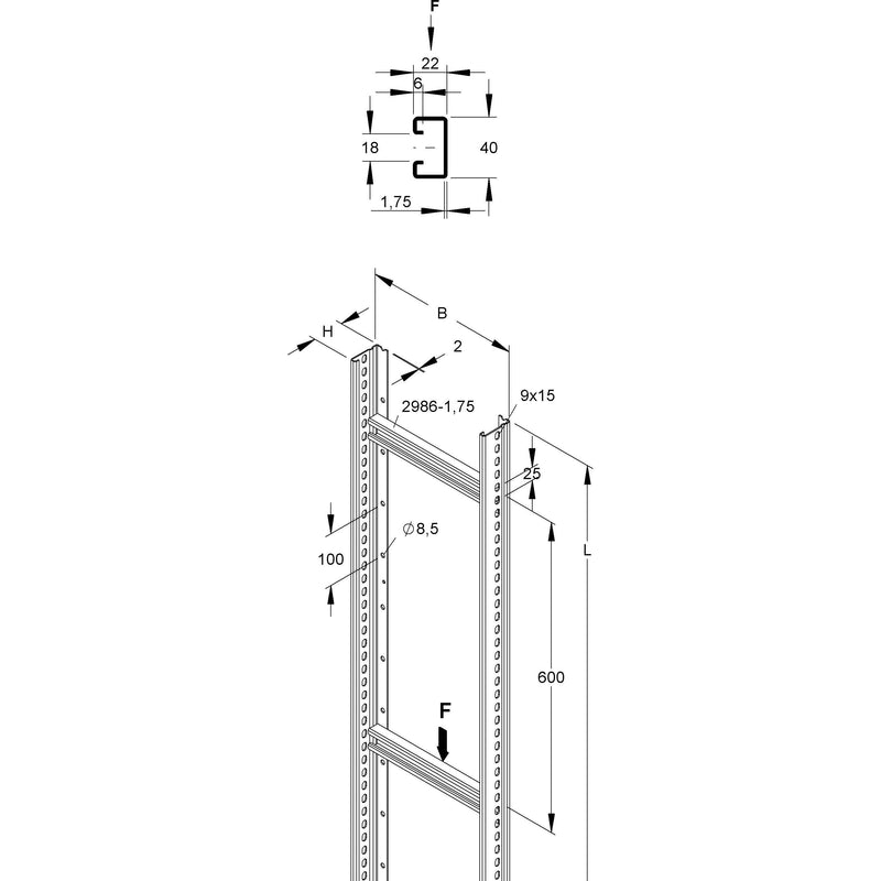Niedax - Kabelleiter Steigetrasse STM 60.606/3 − 3 Meter