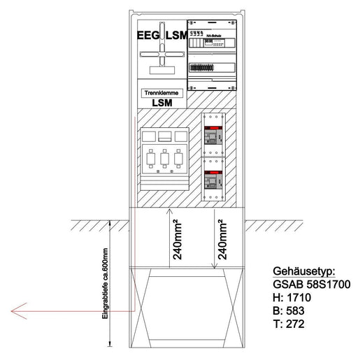 GSAB Elektrotechnik - Anschlussschrank Anschlußsäule bis 200kW 58S1700-AR01-200kW 1710x580x280mm