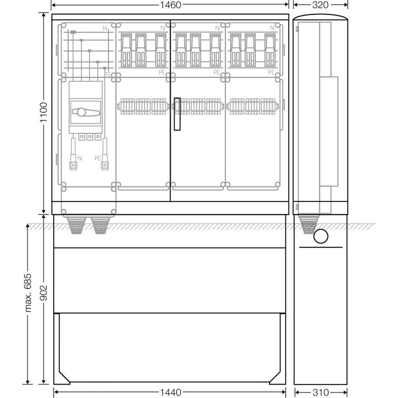 Hensel - Verteilerschrank für Energieversorgung Ladeverteiler Mi EV 44kW 9010 b. z. 9 Doppelladepu