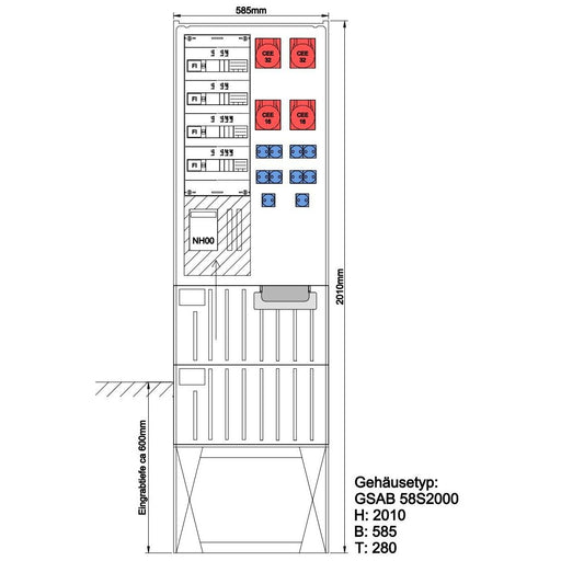 GSAB Elektrotechnik - Anschlussschrank Festplatzverteiler 58S20FP23221610S HxBxT:2010x350x280