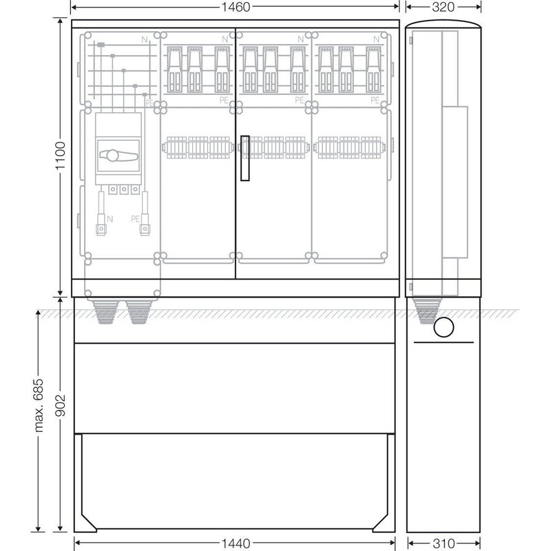 Hensel - Verteilerschrank für Energieversorgung Ladeverteiler Mi EV 44kW 9010 b. z. 9 Doppelladepu