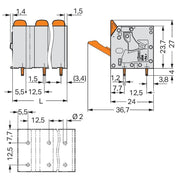 WAGO - Leiterplattenklemme Hebel 2606-3357 6mm²,grau − 26 Stück