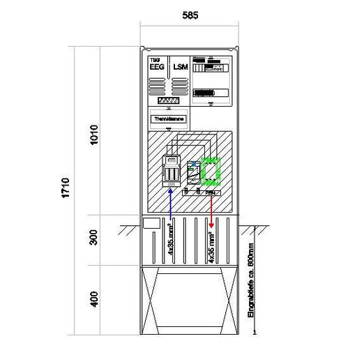 GSAB Elektrotechnik - Anschlussschrank Anschlußsäule bis 37kW 58S1700-AR01-37kW3 3pol.1710x580x280mm
