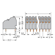 WAGO - Leiterplattenklemme DoppelstockLeiterplattenk. 250-703 Drücker,1,5mm²,gr − 45 Stück