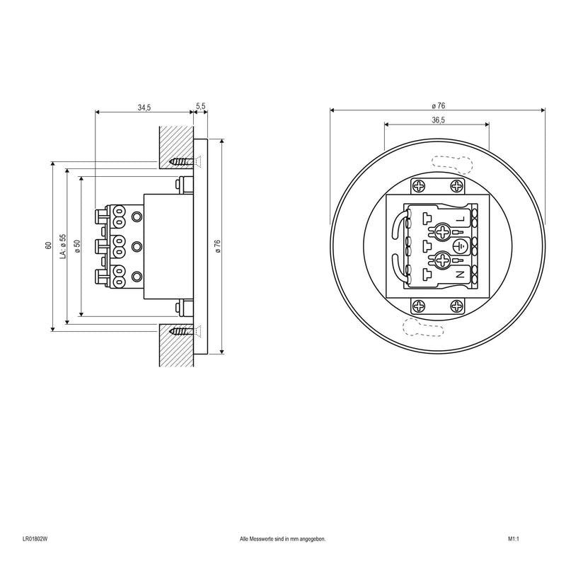 EVN Lichttechnik - Decken-/Wandleuchte LED Wandeinbauleuchte LR01802W 230V 3000K IP44 ws