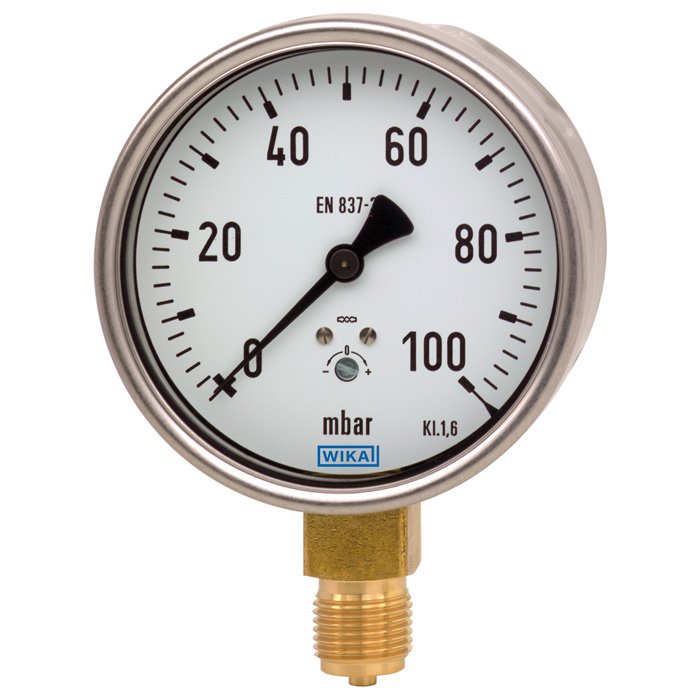 Wika Wiegand - Rohrfedermanometer KapsFedMano 612.20.100 Cu 9879357 0..40mbar1/2NPTrue