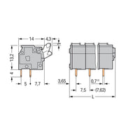 WAGO - Leiterplattenklemme 255-506 Drücker,2,5 mm²,grau − 25 Stück
