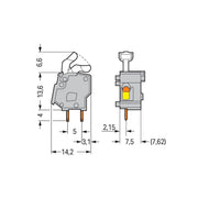 WAGO - Leiterplattenklemme Anreihbare Leiterplattenk. 257-854 Drücker,2,5mm²,bl − 100 Stück