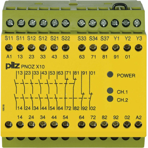 Pilz - Gerät zur Überwachung von sicherheitsgerichteten Stromkreisen Not-Aus-Schaltgerät PNOZ X10 #774709 24VDC 6n/o 4n/c 3LED