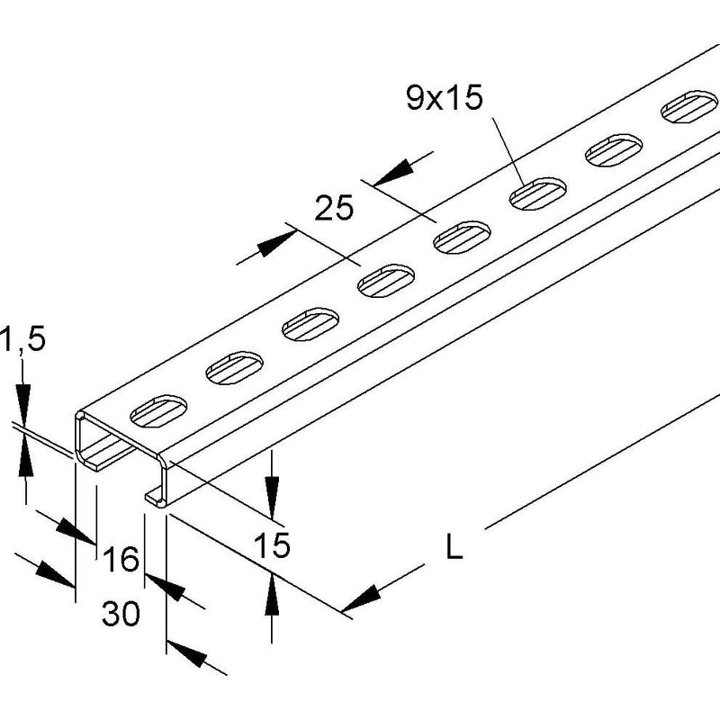 Niedax - Stiel/Profilschiene Ankerschiene 2970/2 GL − 2 Meter