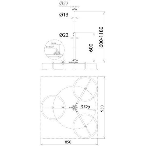 DEHN - Distanzhalter für Blitzschutz Variables Dreibeinstativ VDBSRA320PAE #105468