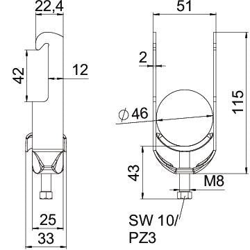 OBO Bettermann - Bügelschelle BS-W1-M-46 FT 40-46mm − 100 Stück