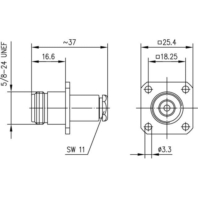 Telegärtner - Koax-Steckverbinder N-Kabeleinbaubuchse 100024090 mit Flansch G11