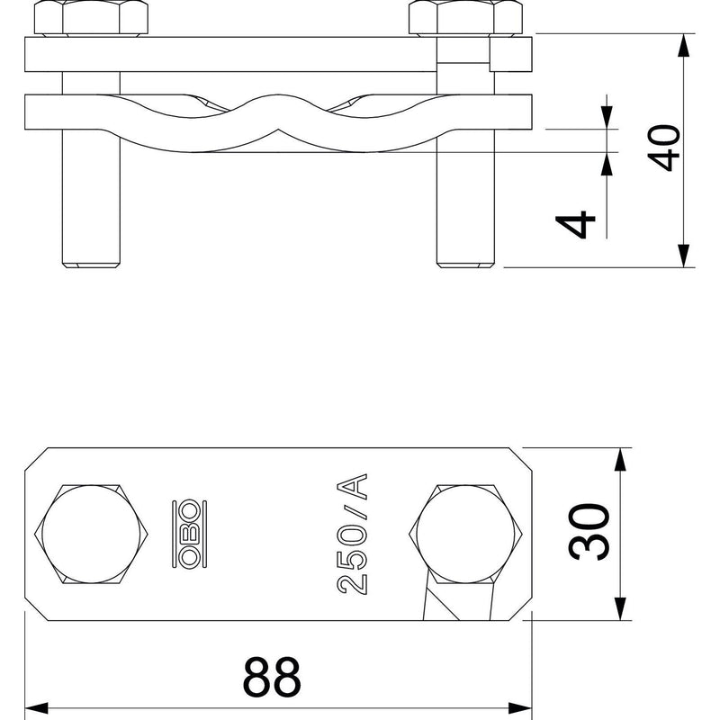 OBO Bettermann - Verbinder für Blitzschutz Diagonalklemme 250 A-VA − 10 Stück