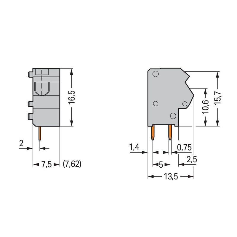 WAGO - Leiterplattenklemme Anreihbare Leiterplattenk. 254-857 2,5mm² − 100 Stück
