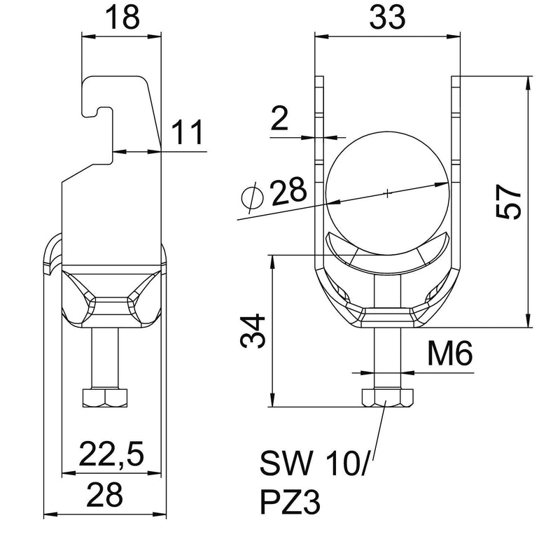 OBO Bettermann - Bügelschelle BS-U1-M-28 A2 22-28mm − 25 Stück