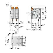 WAGO - Leiterplattenklemme Hebel 2604-3312 4mm²,grau − 25 Stück